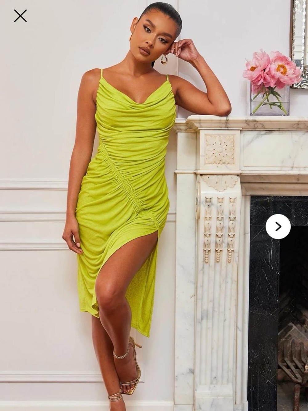 Fashion Nova Neon Lime Ruched Cowl Midi Dress